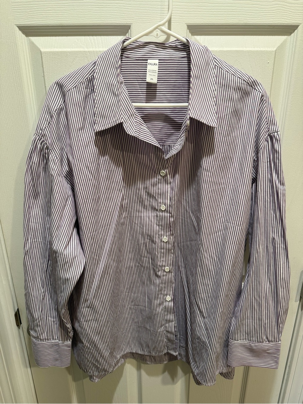 Classic Striped Button-Down Shirt - Purple/White
